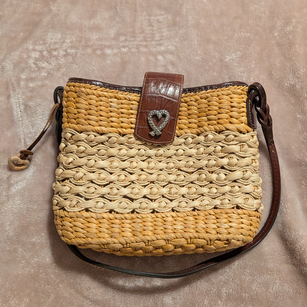 Brighton Tan and Brown Woven Crossbody Bag